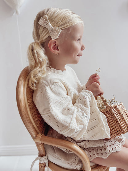 Cream Lace | Bow Hair Clips