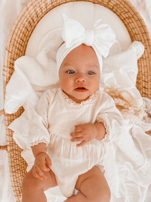 Ivory Eyelet | Bow Headband